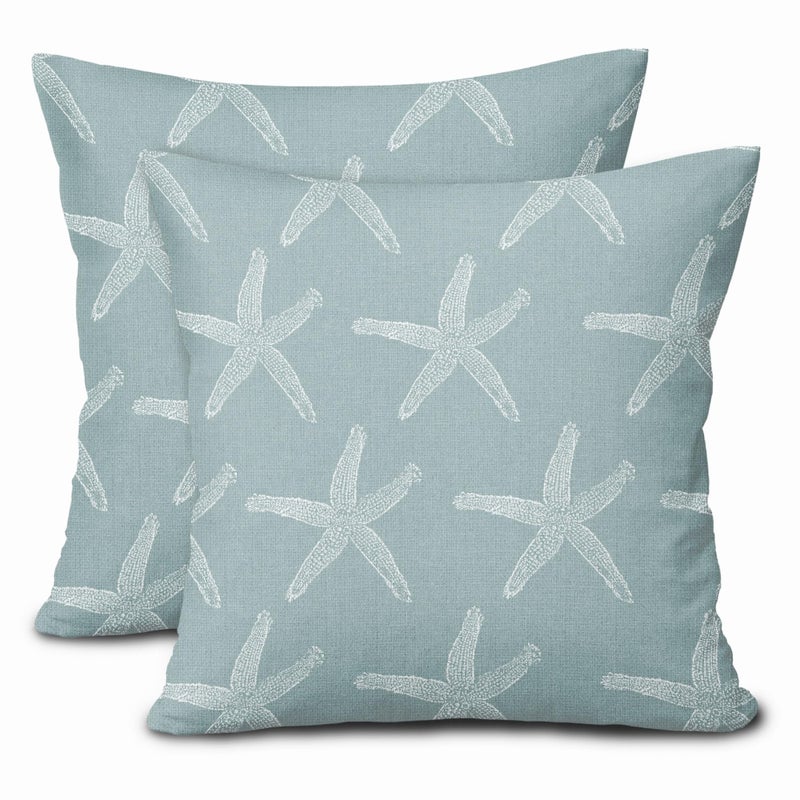 aportt Seafoam Blue Starfish Pillow Covers 18X18 Inch Coastal Beach Nautical Couch Pillow Cases Vintage Farmhouse Rustic Throw Pillows Set of 2 Home Decor for Living Room Bedroom Bed Cushion Outdoor