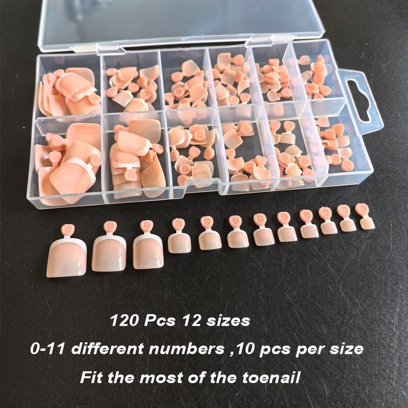 SWRITATSK Toe Nail Tips,French Press On Toenails For Women,120Pcs Press On Nails,Square Toe Nail Press Ons Toe Nails,12 Size French Nude Wearable Full Cover Fake Toenails,False Nails Gel Toe Nails - Image 2