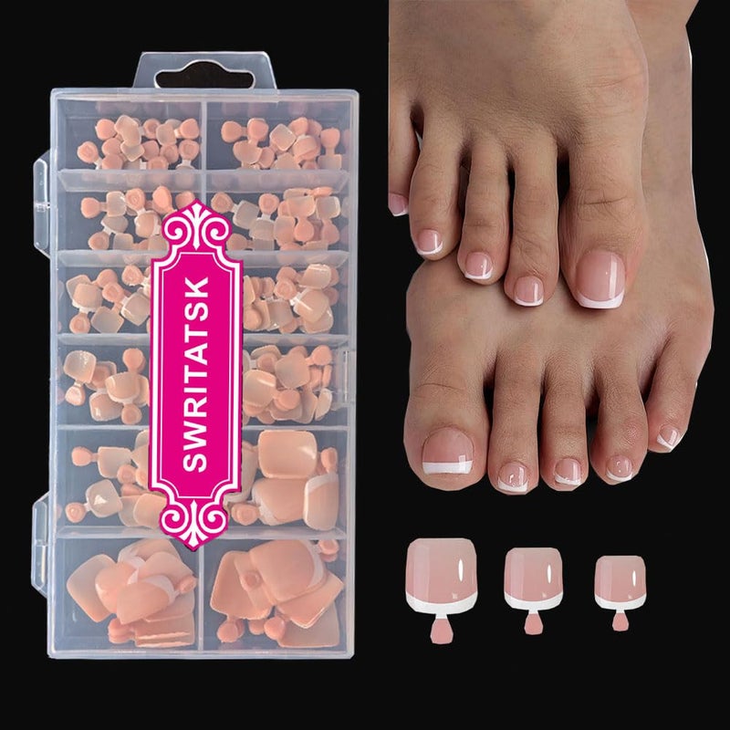SWRITATSK Toe Nail Tips,French Press On Toenails For Women,120Pcs Press On Nails,Square Toe Nail Press Ons Toe Nails,12 Size French Nude Wearable Full Cover Fake Toenails,False Nails Gel Toe Nails - Image 1