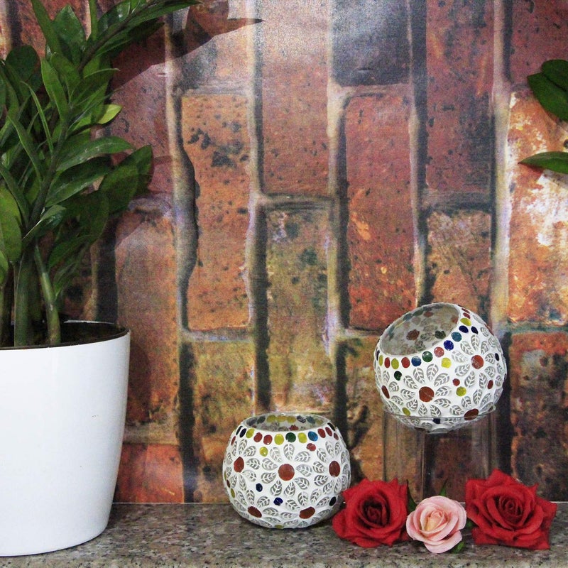 KINORA KINORA Glass Decorative Handcrafted Mosaic Design Fancy TLightCandle Holder for Living Room Table Home Decor Indoor Outdoor Decorations Set of 2  - Image 3