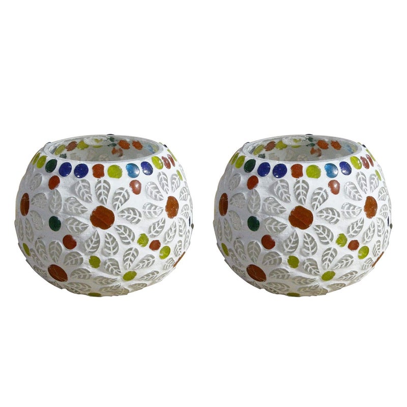 KINORA KINORA Glass Decorative Handcrafted Mosaic Design Fancy TLightCandle Holder for Living Room Table Home Decor Indoor Outdoor Decorations Set of 2  - Image 4
