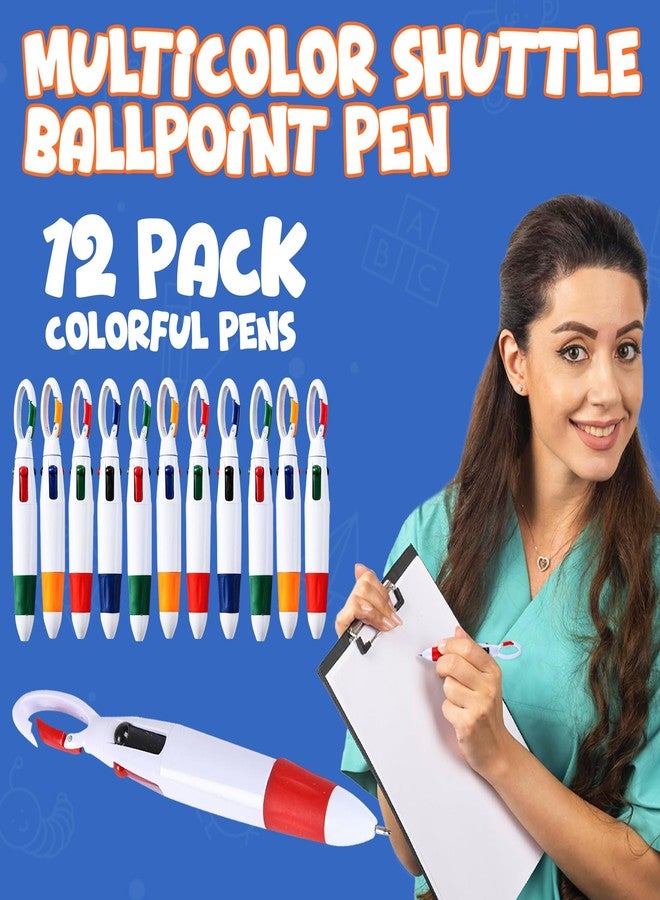 Bedwina Retractable Shuttle Pens with Carabiner Clip - Pack of 12 Bulk Mini 4-in-1 Multi-Colored Ink Ballpoint Pens with Keychain for Adults, Kids, Nurses, School, Stocking Stuffer Gifts, Party Favors - Image 2