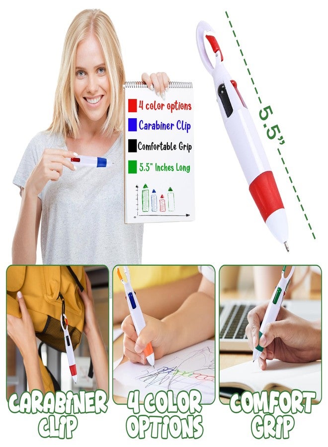 Bedwina Retractable Shuttle Pens with Carabiner Clip - Pack of 12 Bulk Mini 4-in-1 Multi-Colored Ink Ballpoint Pens with Keychain for Adults, Kids, Nurses, School, Stocking Stuffer Gifts, Party Favors - Image 3