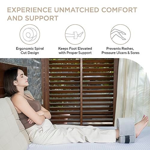 FOVERA Polyurethane Foam Foot Elevator Pillow with Adjustable Hook & Loop,for Heel & Ankle Pressure Ulcers,Sores Or Injuries,Spiral Cut Design,Ideal for Foot,Ankle,Knee Joint,and Leg Injury,Grey - Image 3