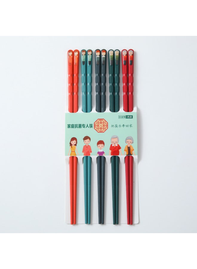 Direct Supply Live Broadcast Color Chinese Alloy Chopsticks Household Non-mildew Oblique Non-slip Chopsticks Wholesale-Specifications:Corrugated Colored Nail Chopsticks 5 Pairs One Card  - Image 1
