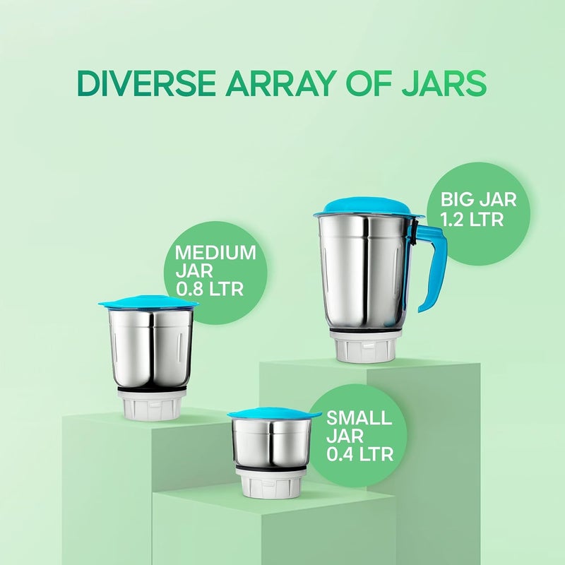 Longway Super Dlx 700 W Mixer Grinder with 3 Jars (Powerful Motor with 1 Year warranty White & Blue) & Kwid 750 W Dry Iron (White & Blue) - Image 5