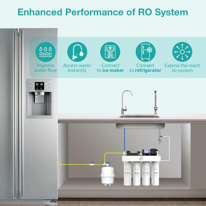 SimPure Small Water Pressure Tank for Tankless Reverse Osmosis System RO Water Storage Tank with Fittings for Refrigerator Ice Maker Suitable for 14 and 38 Water Pipes - Image 2