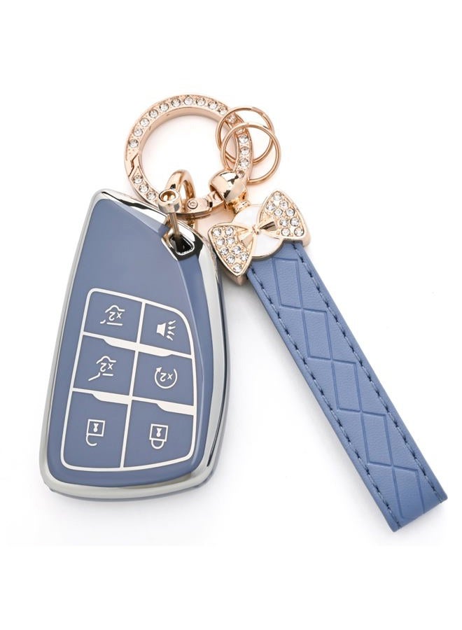JAMCARI for Chevy Key Fob Cover - Soft TPU Protection Case with Keychain for 2021-2025 Chevy Suburban Tahoe GMC Yukon Denali Silverado Buick Enclave Smart Remote Key Shell （6 Buttons Blue） - Image 1