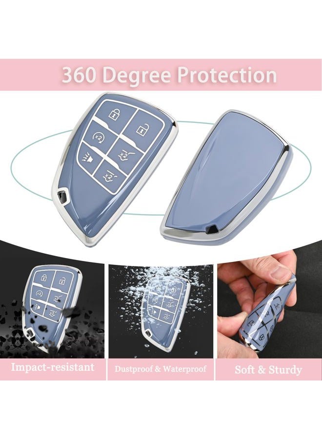 JAMCARI for Chevy Key Fob Cover - Soft TPU Protection Case with Keychain for 2021-2025 Chevy Suburban Tahoe GMC Yukon Denali Silverado Buick Enclave Smart Remote Key Shell （6 Buttons Blue） - Image 3