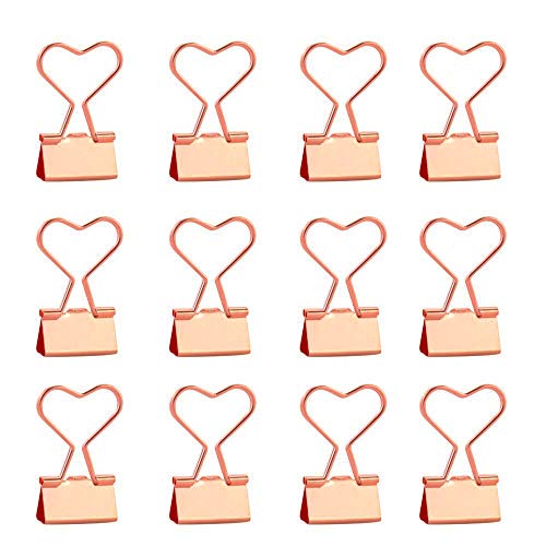 Supfoxer Rose Gold Metal Binder Clips with Heart Shaped Handle, 0.74" Foldback Clips, 12 Pcs - Image 2
