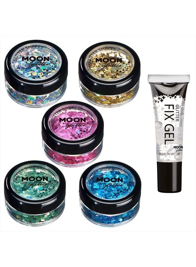 Moon Glitter أشكال جليتر هولوجرافيك من مون جليتر – 100% جليتر تجميلي للوجه والجسم والأظافر والشعر والشفتين - 0.10 أونصة - مجموعة من 5 ألوان - Image 1