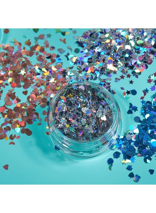 Moon Glitter أشكال جليتر هولوجرافيك من مون جليتر – 100% جليتر تجميلي للوجه والجسم والأظافر والشعر والشفتين - 0.10 أونصة - مجموعة من 5 ألوان - Image 2