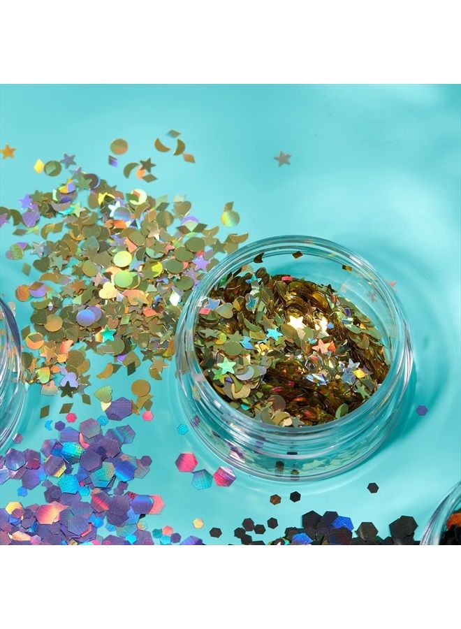 Moon Glitter أشكال جليتر هولوجرافيك من مون جليتر – 100% جليتر تجميلي للوجه والجسم والأظافر والشعر والشفتين - 0.10 أونصة - مجموعة من 5 ألوان - Image 4
