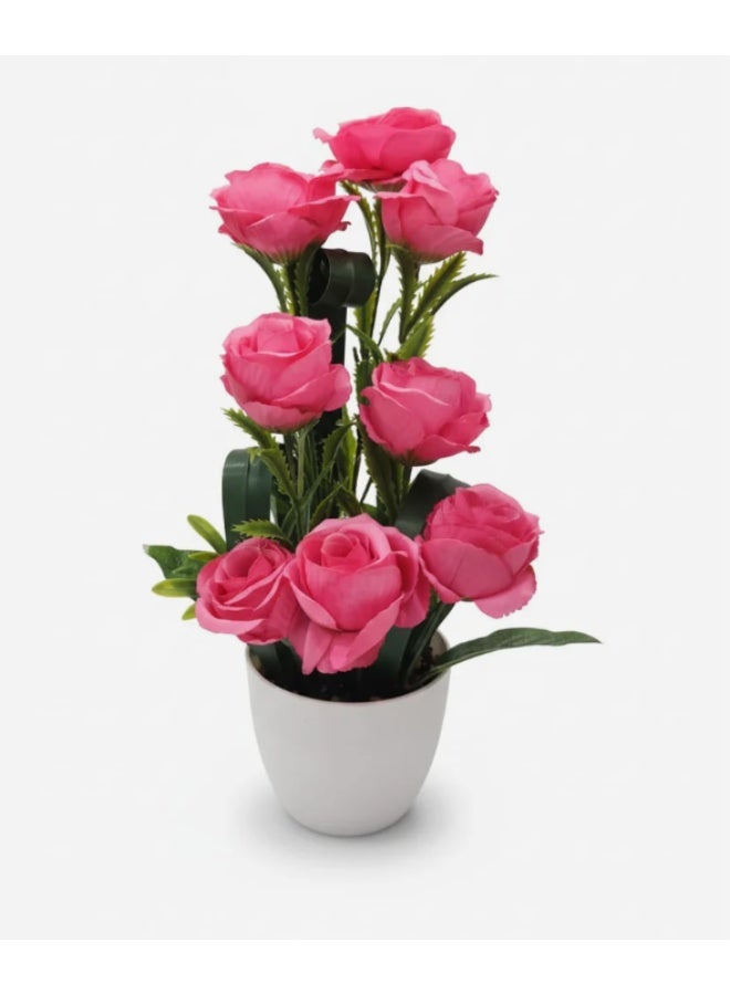 أي كي دي سي وردة وردية صناعية من AKDC - بلاستيك مع وعاء، بتلات ناعمة وواقعية لأناقة خالدة، ارتفاع 33 سم، مصنوعة من البلاستيك مع بتلات وردية نابضة بالحياة تحاكي نسيج الورد الحقيقي. - Image 2