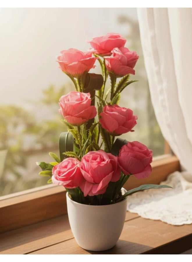 أي كي دي سي وردة وردية صناعية من AKDC - بلاستيك مع وعاء، بتلات ناعمة وواقعية لأناقة خالدة، ارتفاع 33 سم، مصنوعة من البلاستيك مع بتلات وردية نابضة بالحياة تحاكي نسيج الورد الحقيقي. - Image 1