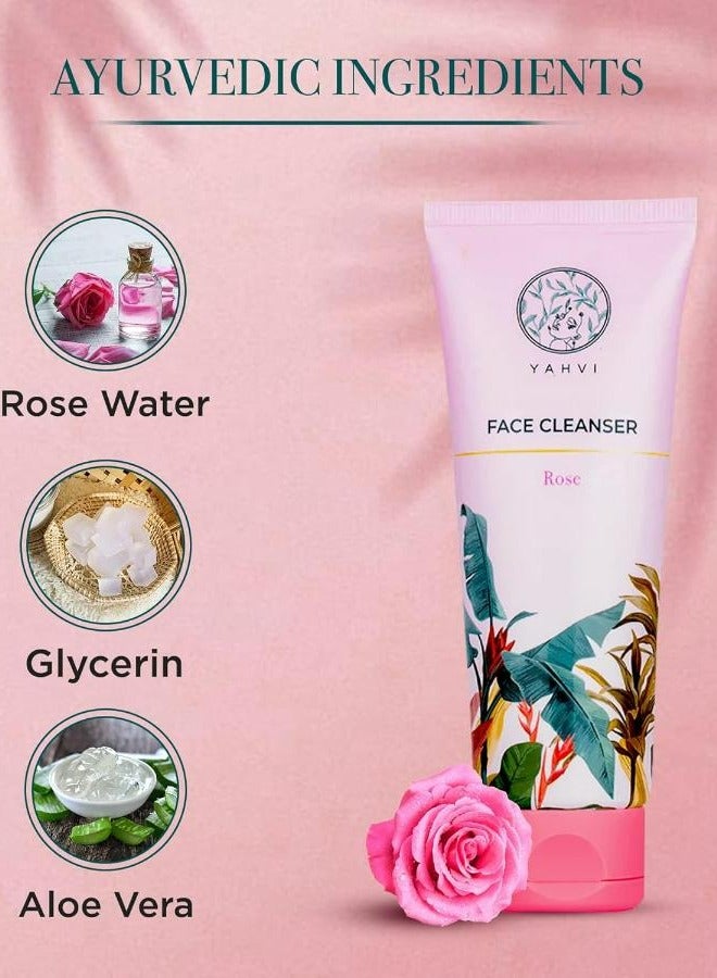 Yahvi Face Cleanser Rose Enriched with Rose Glycerin And Aloe Vera  Hydrating Cleanser  Removes Dirt Pollution And Makeup 100 ML - Image 2