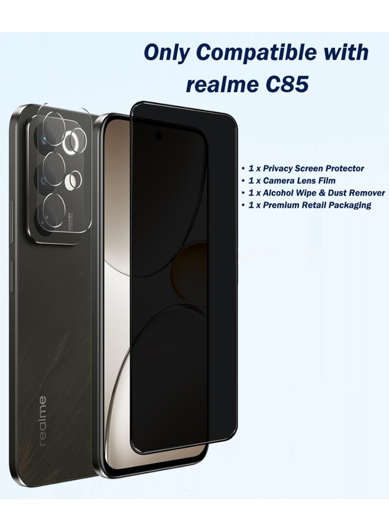 Yunpy [1+1 Packs] for realme C85 4G/5G Privacy Tempered Glass Screen Protector with Camera Lens Film, 9H Hardness HD Clear Anti-Scratch Anti-Fingerprint Bubble-Free Case Friendly Screen Protector - Image 2