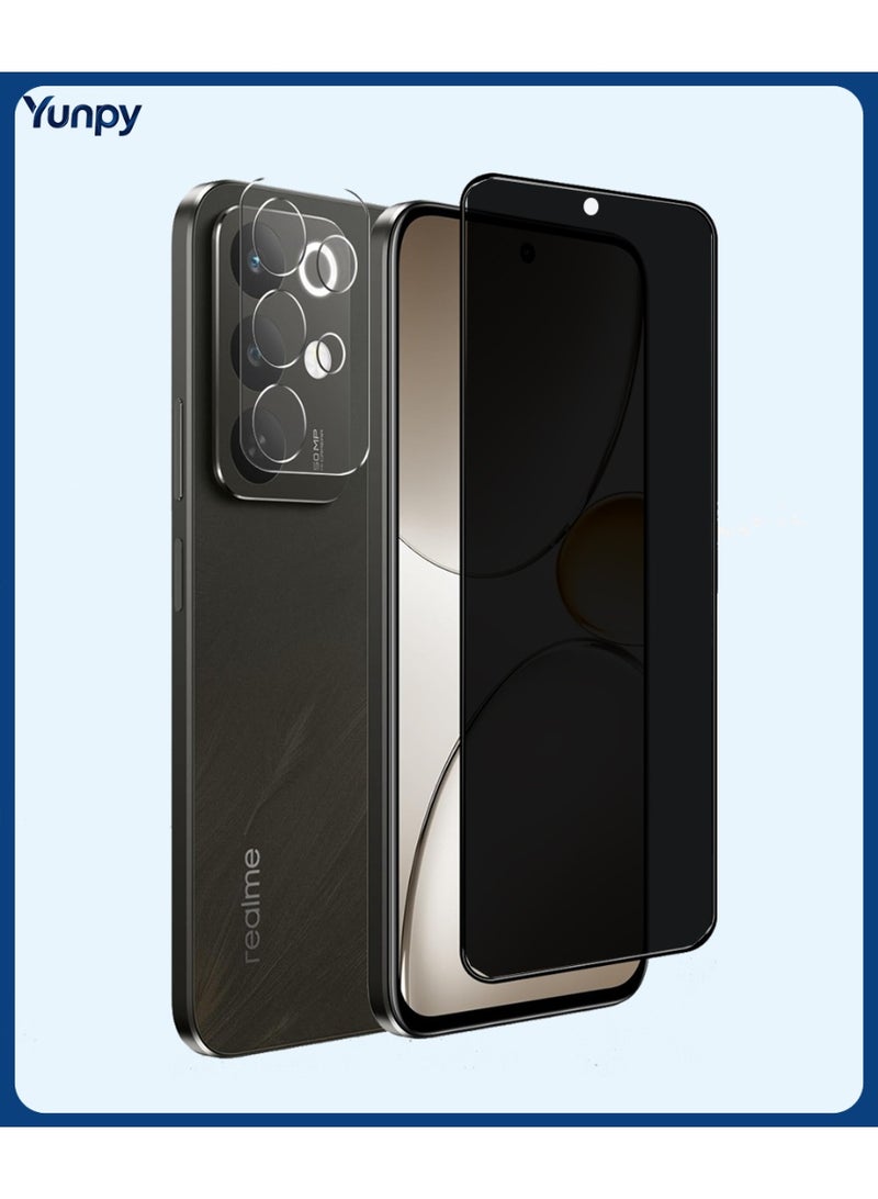 Yunpy [1+1 Packs] for realme C85 4G/5G Privacy Tempered Glass Screen Protector with Camera Lens Film, 9H Hardness HD Clear Anti-Scratch Anti-Fingerprint Bubble-Free Case Friendly Screen Protector - Image 1