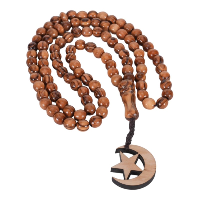 SANAD Misbaha Handmade Olive Wood from Jerusalem 99 Beads Islamic Prayer Tasbeeh Muslim Rosary Tasbih Tespih Dhikr Sibha Quran Islamic Muslim Gift 8 mm