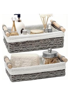 Cozy Nest 2-Pack Rectangular Woven Storage Baskets Fabric Wrapped & Washable Liner Paper Rope Woven Design Stylish Bathroom Cosmetic & Shelf Organizers  - Image 1