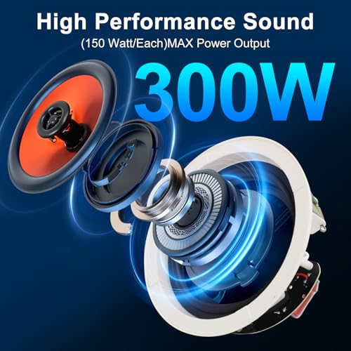 STUDIOFINIX 6.5 Inch Bluetooth Ceiling Speakers,300 Watt Max Power Output for Indoor Kichten,Living Room,Study Room,Basement,and Covered Patio - Image 3