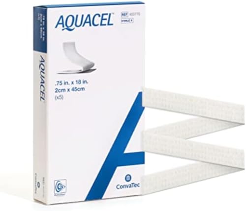 AQUACEL Hydrofiber 075x18 Ribbon Dressing with Strengthening Fiber for Packing Small Wounds Medical Grade Absorbant NonWoven Sterile 5ct Box