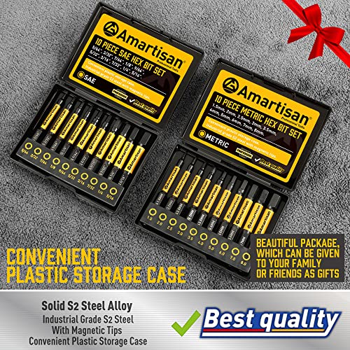 Amartisan 20-Piece Hex Head Allen Wrench Drill Bit Set, Metric and SAE S2 Steel Hex Bits Set, Magnetic Tips, 2.3" Long with Storage Box. (20-Piece Hex Bit Set - New) - Image 3
