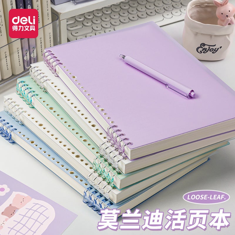 Deli B5 Morandi Na560 Hand-Free Loose-Leaf Removable Coil Notebook A4 Notepad A5 Horizontal Line - Image 2