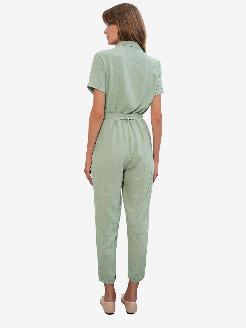 Big Dart  BDART Solid Woven Shirt-collar Jumpsuit With Bow Detail for Women | Best Price UAE