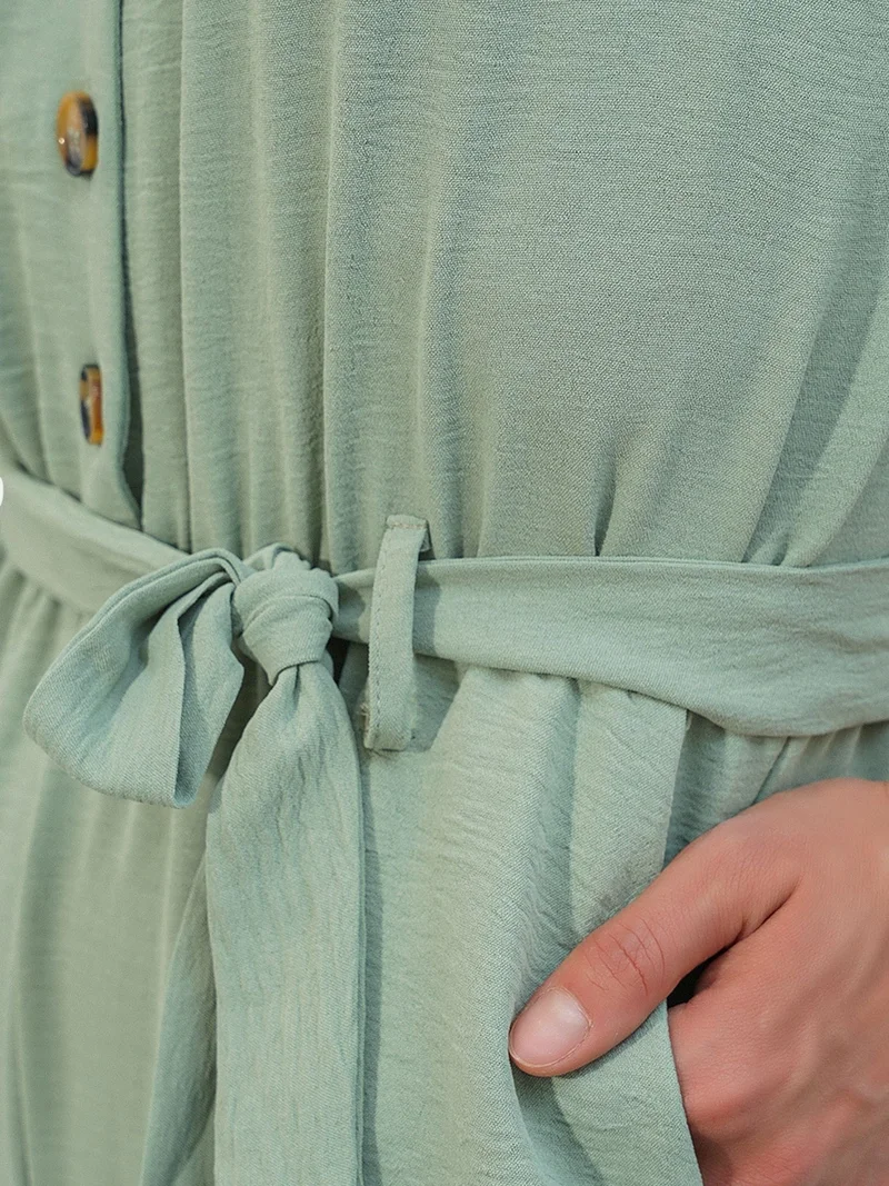 Big Dart  BDART Solid Woven Shirt-collar Jumpsuit With Bow Detail for Women | Best Price UAE