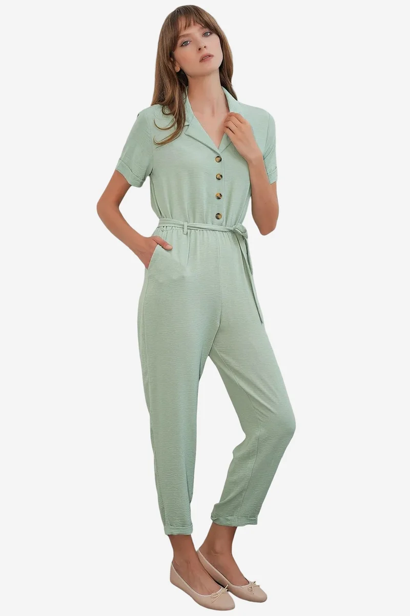 بيغ دارت BDART Solid Woven Shirt-collar Jumpsuit With Bow Detail