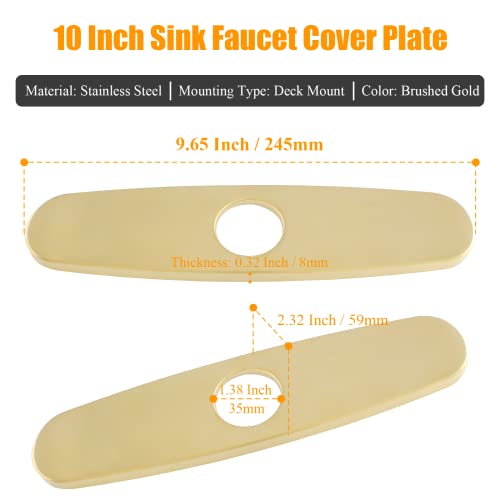 Bivethoi Sink Faucet Cover Plate 10 Inch Deck Plate, Brushed Gold Escutcheon Plate Stainless Steel Faucet Cover, Vanity Hole Cover Plate for 1 or 3 Hole Bathroom Sink Kitchen Faucet - Image 4