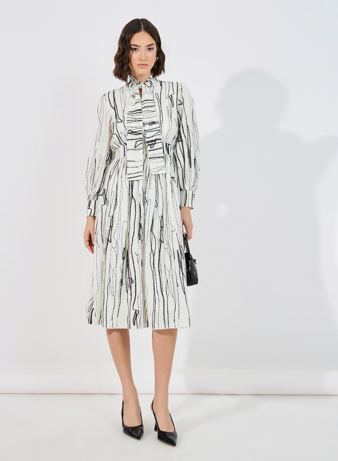 Styli Abstract Print Tie Up Neck A-Line Midi Dress - Image 1