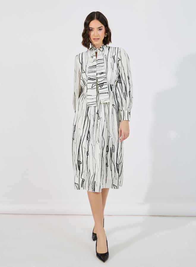 Styli Abstract Print Tie Up Neck A-Line Midi Dress - Image 4