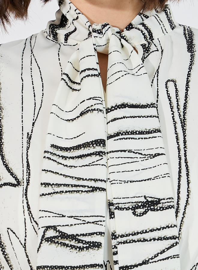 Styli Abstract Print Tie Up Neck A-Line Midi Dress - Image 3