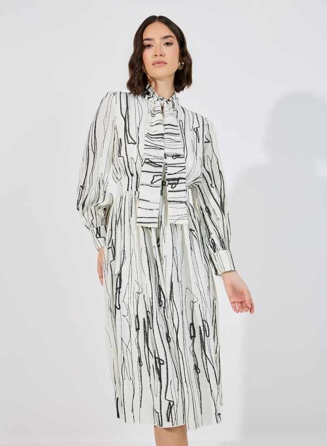 Styli Abstract Print Tie Up Neck A-Line Midi Dress - Image 5