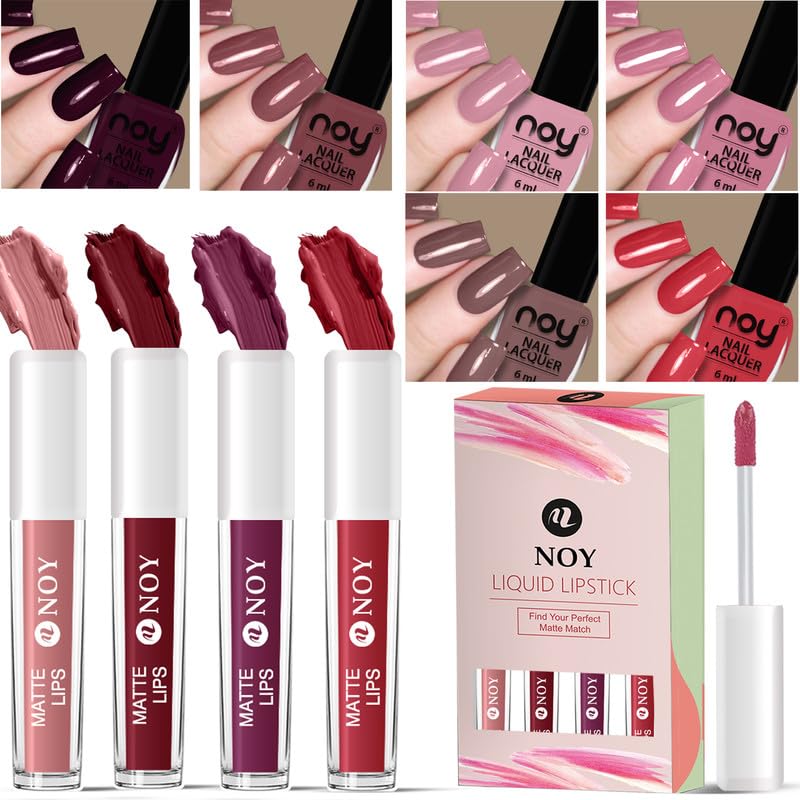 Noy Nail Paint Combo For Nail Health Radiant Color Duo Nail Paint Liquid Lipstick For Vibrant Looks Love Match Couple Lipstick Nail Polish Gift Set - Image 1