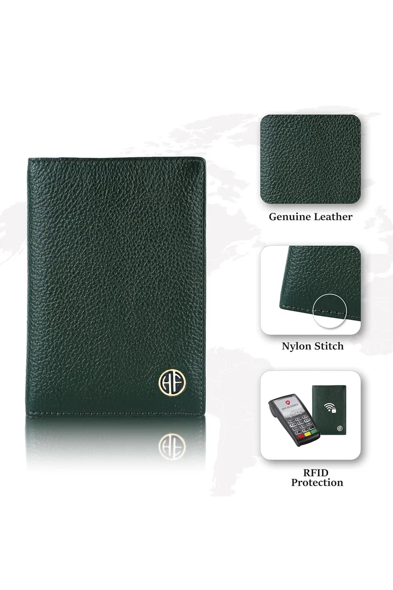 HAMMONDS FLYCATCHER Leather Passport Cover, Passport Holder for Men and Women - Travel Accessories Document Organizer, RFID Protected Passport Wallet with Card Slots for Trips - Green | XVN2