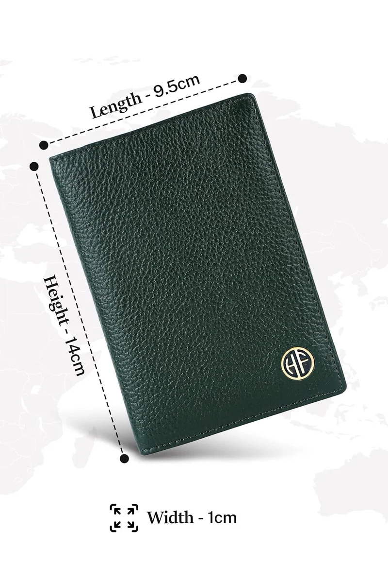 Hammonds Flycatcher  Leather Passport Cover, Passport Holder for Men and Women - Travel Accessories Document Organizer, RFID Protected Passport Wallet with Card Slots for Trips - Green | XVN2  | Best Price UAE