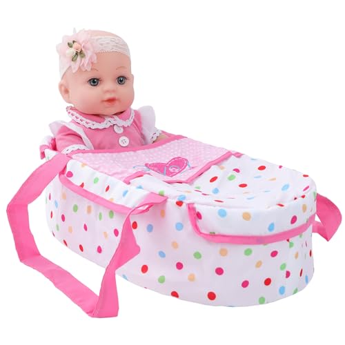DONTNO 12 Inch Baby Doll with Bassinet Bed,Reborn Alive Doll Includes Clothes and Accessories,Bottles,Nipple,Diaper,Burp Cloth,First Baby Dolls for Toddlers 36 Months and Up - Image 3