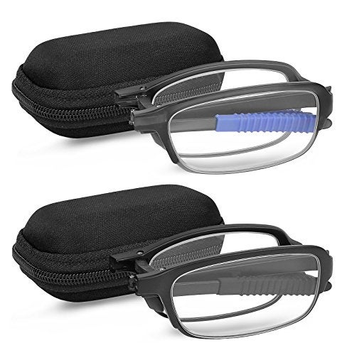 Success Eyewear Reading Glasses 2 Pair Fashion Folding Readers with Cases Unisex Glasses for Reading for Men and Women Set of Matte Grey With Blue Matte Black 175 - Image 2