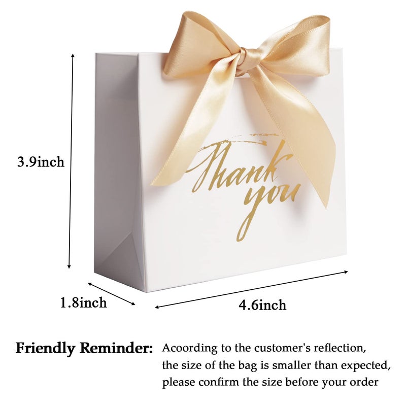 DECHISY 24Pack Small Thank You Party Favor Bags Treat Boxes with Gold Bow Ribbon, White Paper Gift Bags Bulk for Wedding Baby Shower Business Supplies - Image 3