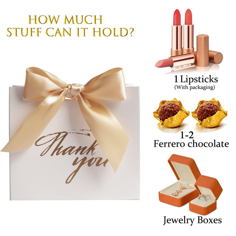 DECHISY 24Pack Small Thank You Party Favor Bags Treat Boxes with Gold Bow Ribbon, White Paper Gift Bags Bulk for Wedding Baby Shower Business Supplies - Image 4