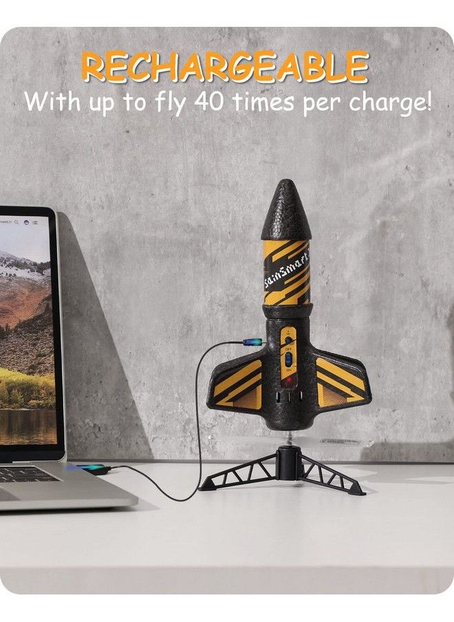 SainSmart Jr. - Rocket Launcher For Kids Motorized Air Rocket Self Launching Outdoor Toy For Age 8 12 With Parachute Safely Land Launch Up To 200 Ft Black - Image 1