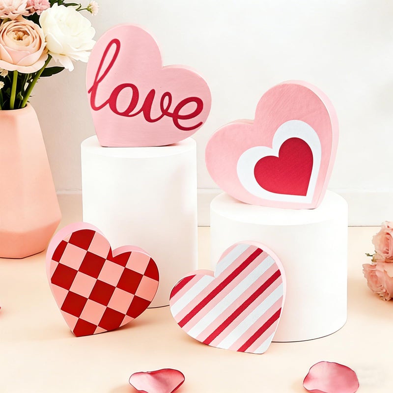 Cherica Valentines Day Decorations Wooden Signsï¼ŒHeart Shaped Decor for Galentines,Romantic Valentines Day Decortions for Home,Tiered Tray,Shelf,Mantel,Party in 4 Styles - Image 3