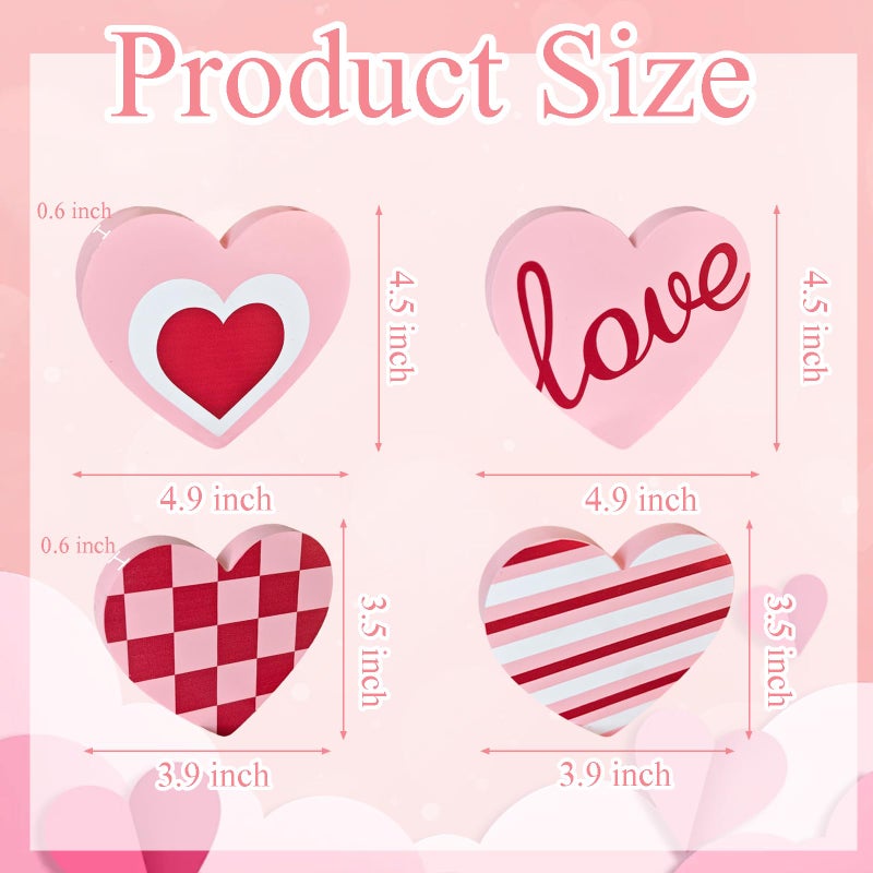 Cherica Valentines Day Decorations Wooden Signsï¼ŒHeart Shaped Decor for Galentines,Romantic Valentines Day Decortions for Home,Tiered Tray,Shelf,Mantel,Party in 4 Styles - Image 2