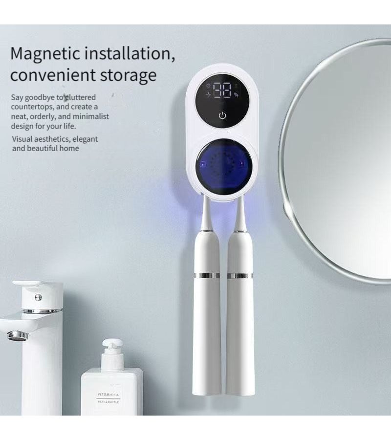 Intelligent Induction Sterilizing Toothbrush Holder UVC Deep Ultraviolet Automatic Cycle Purification Disinfection And Drying Punch Free Installation White - Image 1