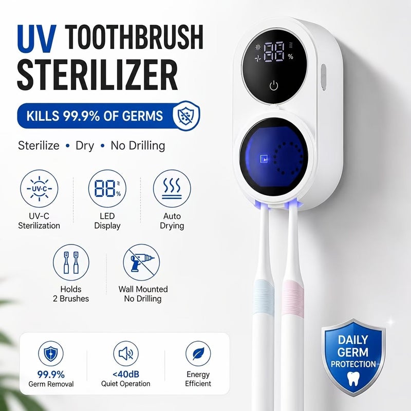 Intelligent Induction Sterilizing Toothbrush Holder UVC Deep Ultraviolet Automatic Cycle Purification Disinfection And Drying Punch Free Installation White - Image 2