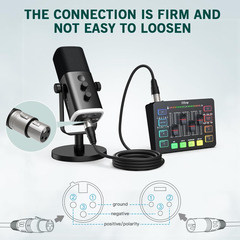 FIFINE كابل FIFINE XLR، كابل ميكروفون صوتي، كابل بطول 9.8 قدم مع 3 دبابيس متوازنة، كابل XLR ذكر إلى أنثى، متوافق مع ميكروفون XLR لتسجيل البودكاست والبث، أسود-L9 - Image 3