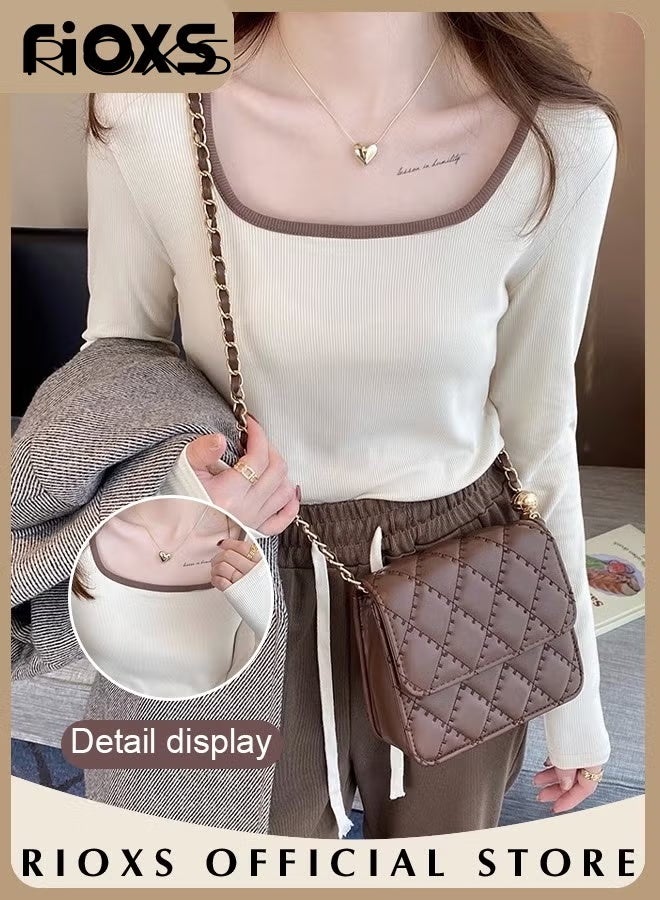 RIOXS Women's Long Sleeve Square Neck Basic Shirts, Casual Basic Slim Fitted Tees, Comfortable Skin-friendly Slim Fitted Underscrub, Soft Stretchy Tops Layering Tees for Fall Winter, Classic Simple Undershirt Pullover Tops with Fitted Silhouette,  for Office, Casual, Home, Partie etc, White - Image 2